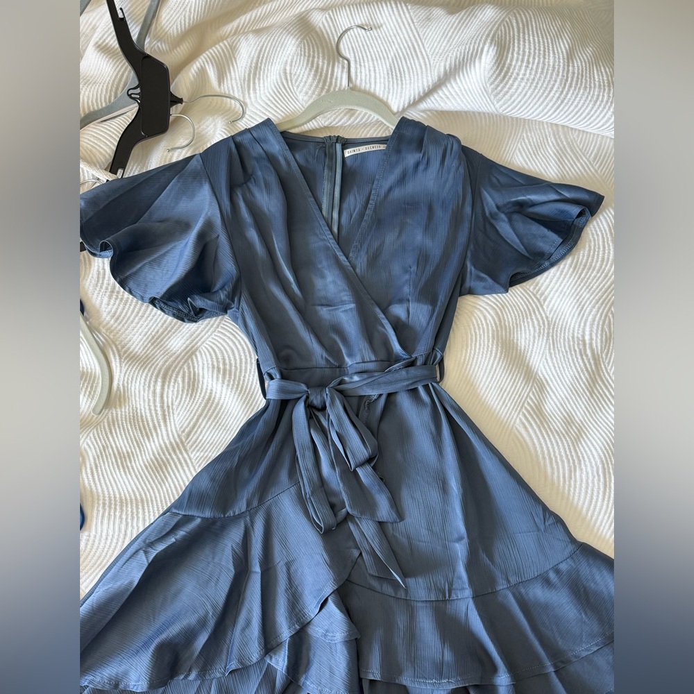 Elegant Blue Wrap Dress — NEVER WORN